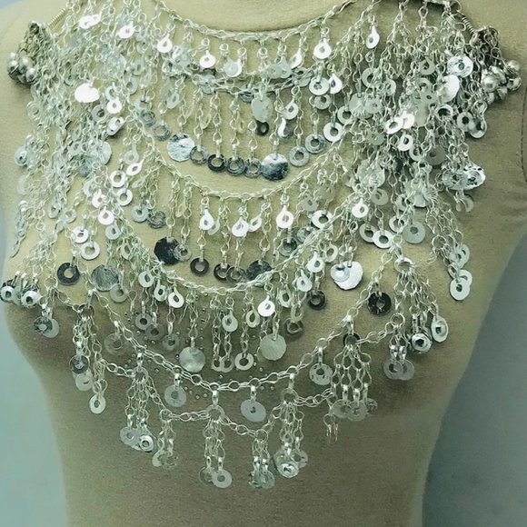 Multilayers Afghan Silver Necklace, Gypsy Silver Kuchi Bib Necklace - Picture 4 of 10